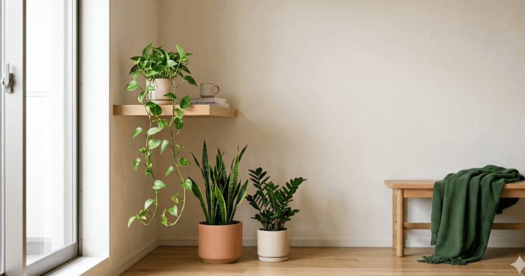 日陰の部屋に置いた観葉植物のイメージ