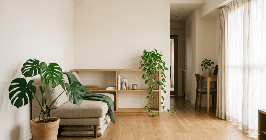ワンルームに観葉植物を置いた部屋のイメージ