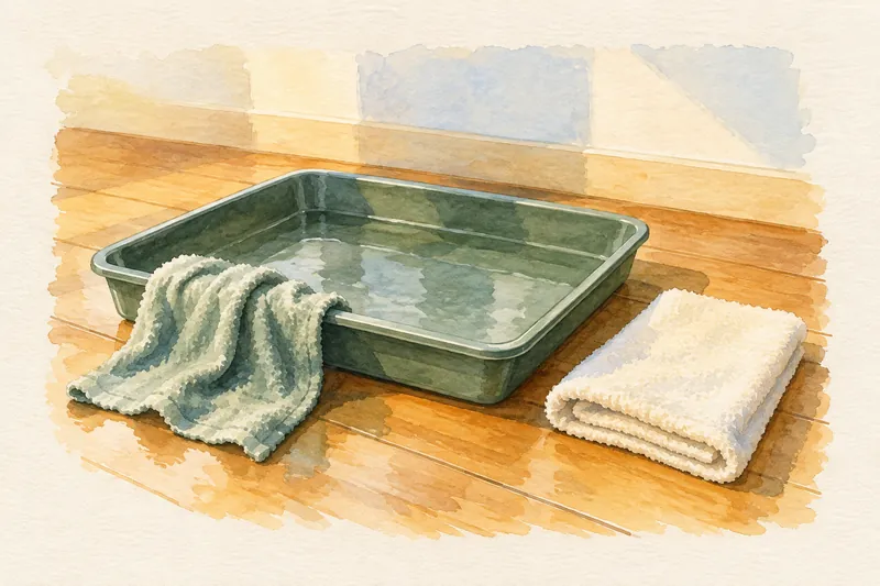 防水トレーの吸水布を外し、床側まで片付けるの水彩